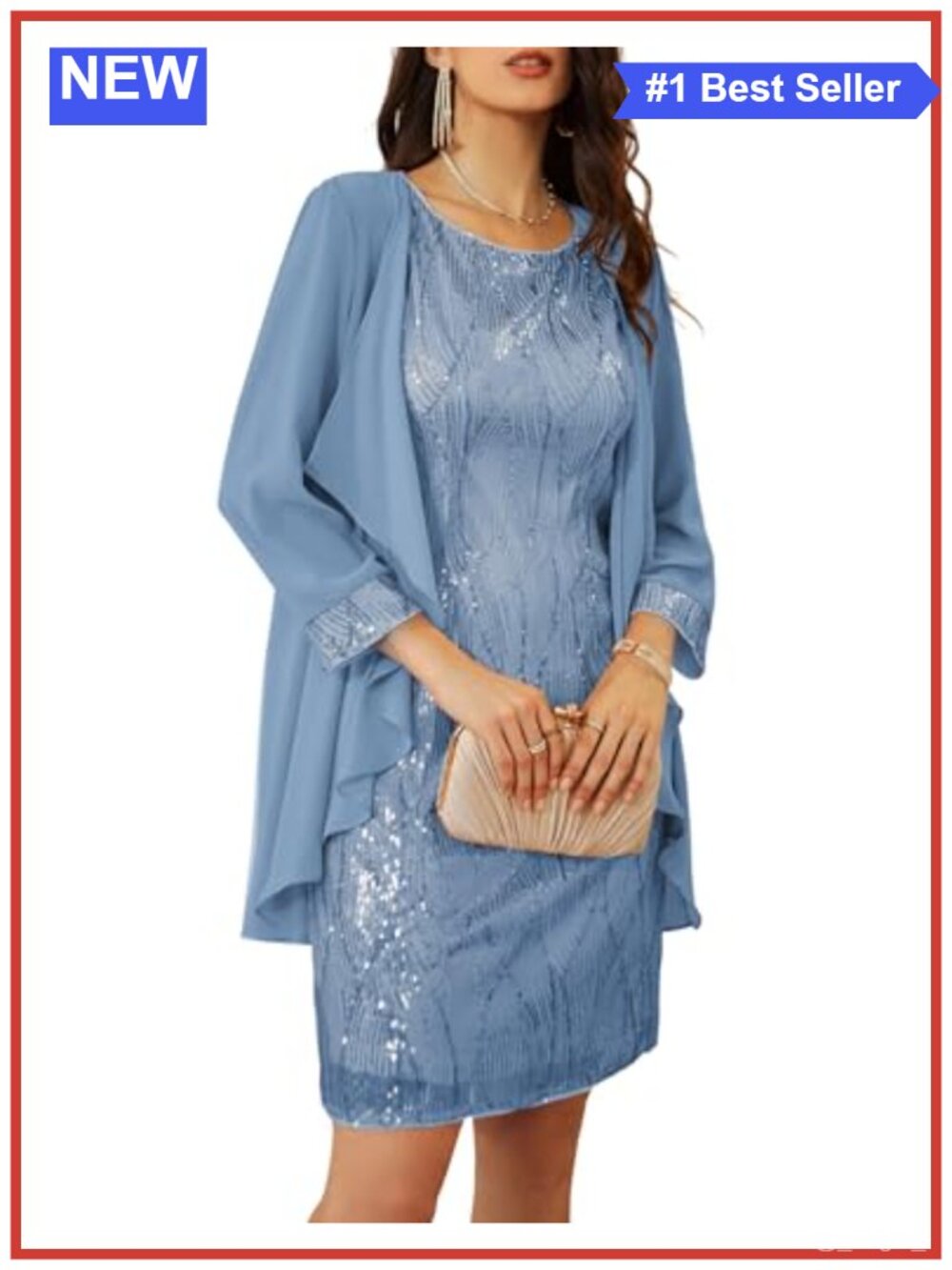Sequin Two Piece Jacket Dress Formal Evening Wedding Guest Midi